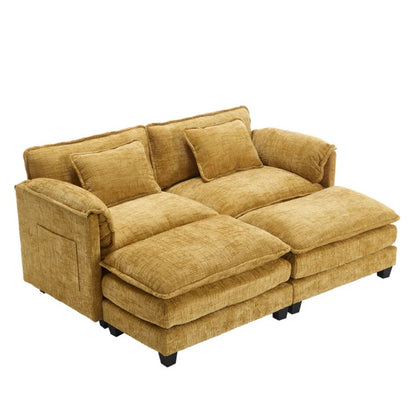 UNITED WE WIN Chenille fabric, solid construction, the overall structure of the sofa is stable, detachable armrests, two foot stools and two-seat sofa with side pockets-海智集-Default-
