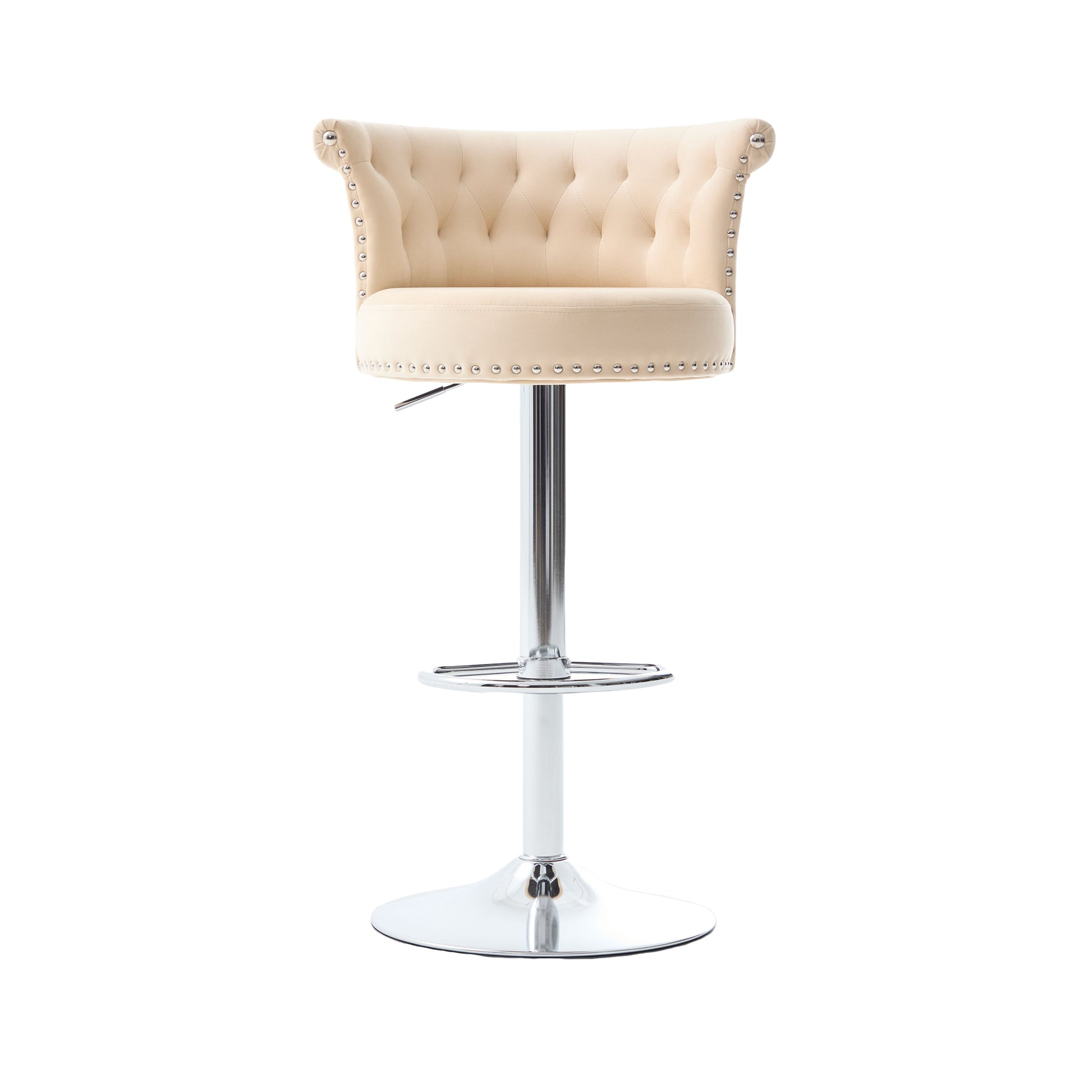 COOLMORE Velvet Bar Stool Set of 2, Adjustable Swivel Bar Stools with Silver Plated Metal Leg, Chrome Nailhead, Counter Height Chair for Kitchen,Dining Room-海智集-Default-