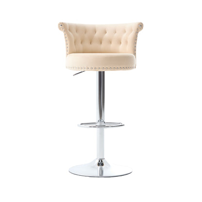 COOLMORE Velvet Bar Stool Set of 2, Adjustable Swivel Bar Stools with Silver Plated Metal Leg, Chrome Nailhead, Counter Height Chair for Kitchen,Dining Room-海智集-Default-