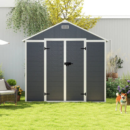 Campcraft 8*8ft resin storage shed, high quality pp material, strong structure, waterproof, rust and UV proof, large storage space, 12mm thick pp board, HD window lighting Dark gray-海智集-Default-