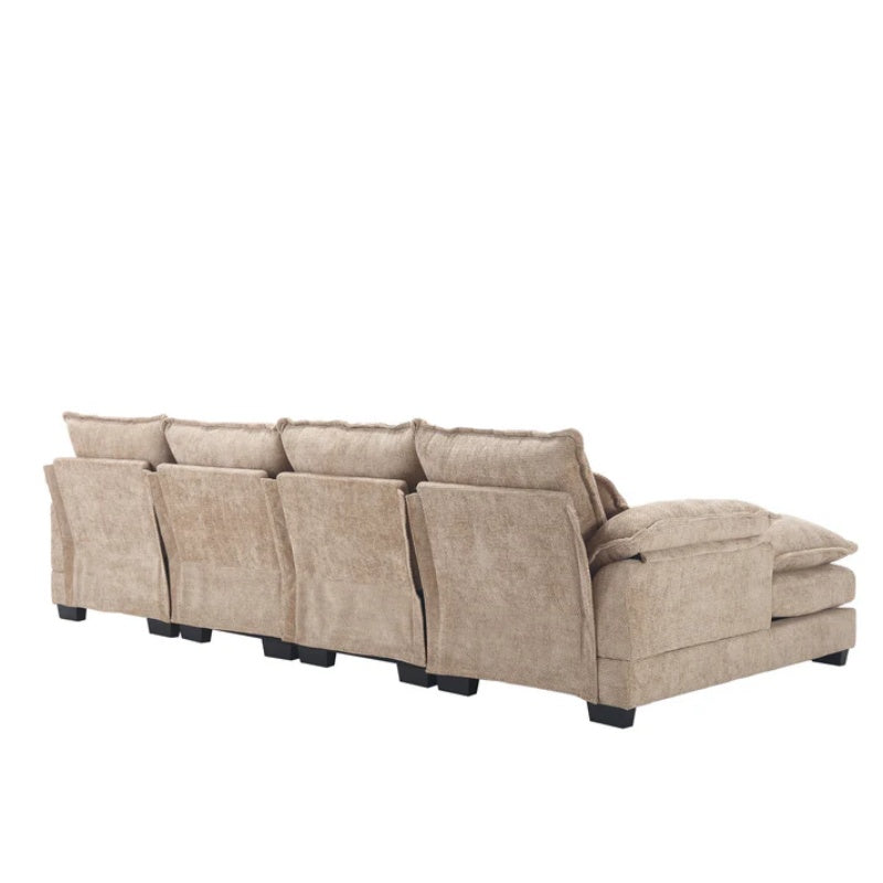 UNITED WE WIN Chenille, high quality sponge filling, solid wood frame, oversized four-seater, U-shaped combination sofa-海智集-Default-