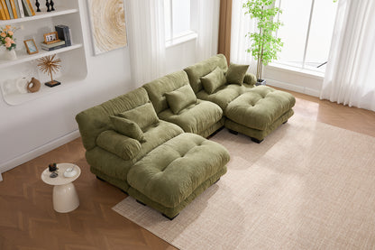 UNITED WE WIN Pelletized velvet U Shape Cloud Couch with 2 Ottomans,Free Combined 3 Seater Comfy Sofa with Bolster Armrest Pillows, sofa for Living Room-海智集-Default-