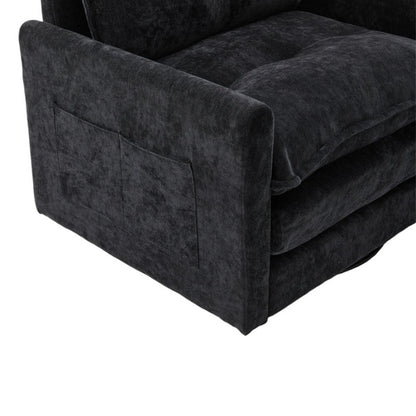 UNITED WE WIN Swivel Barrel Chair - Mid Century Modern Chair, Thick Padded Arm Chair with Solid Metal Base, Comfortable Single Sofa Chair, Swivel Accent Chair for Living Room Bedroom-海智集-Default-