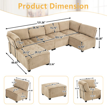 UNITED WE WIN Modular Sectional Sofa U Shaped Modular Couch with Reversible Chaise Modular Sofa Sectional Couch,6- Seat Convertible Sofa,Fit for Living Room-海智集-Default-