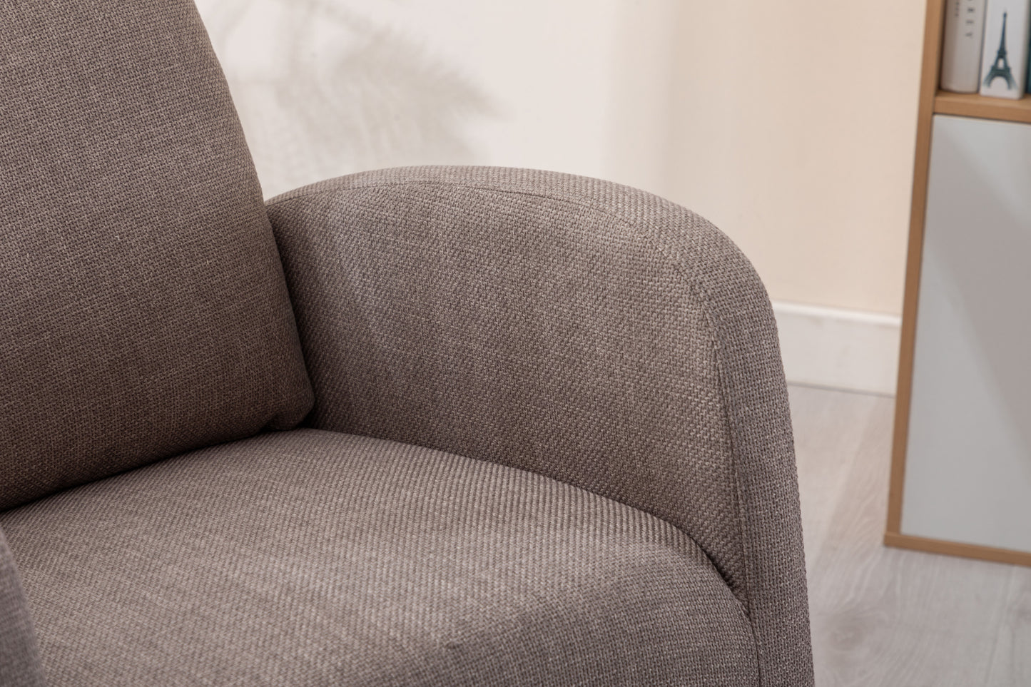 Rocking Chair, Modern Glider Chair, Recliner Armchair with Wood Legs and Side Pocket, Nursery Rocking Accent Chair with High Back for Living Room Bedroom (Grey linen)-海智集-Default-