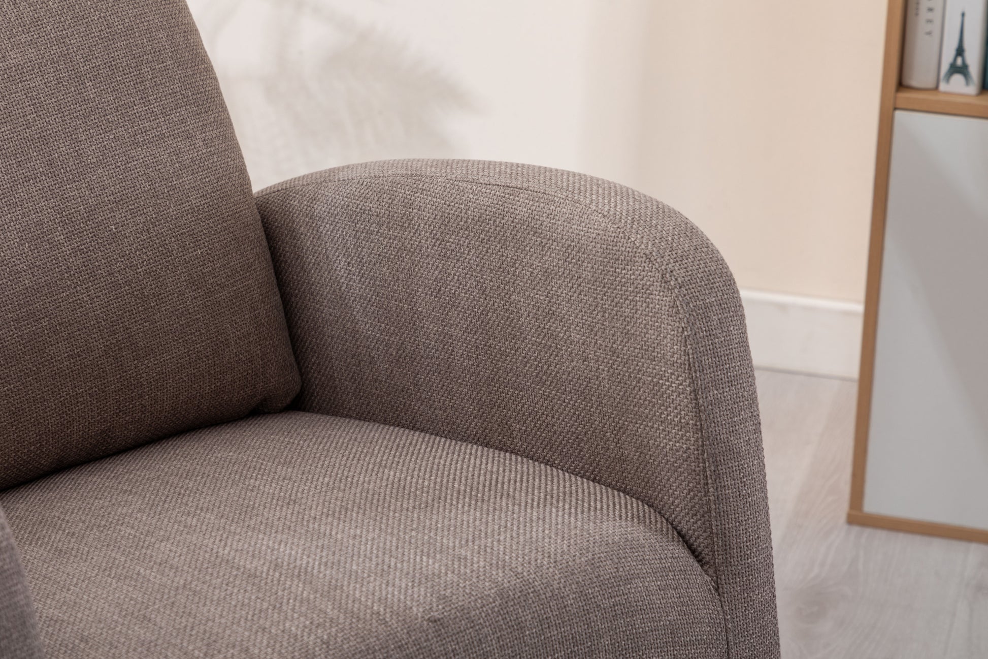 Rocking Chair, Modern Glider Chair, Recliner Armchair with Wood Legs and Side Pocket, Nursery Rocking Accent Chair with High Back for Living Room Bedroom (Grey linen)-海智集-Default-