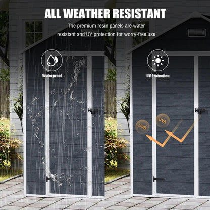 Campcraft 6*6ft resin storage shed, high quality pp material, strong structure, waterproof, rust and UV proof, large storage space, 12mm thick pp board, HD window lighting Dark gray-海智集-Default-