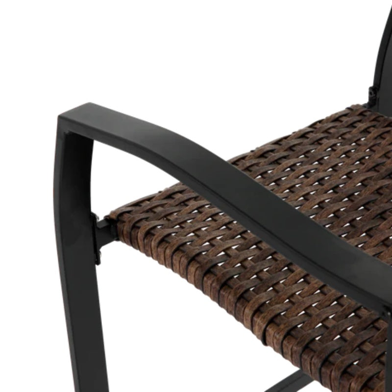 3 Pieces Outdoor Bar Stools Set,Rattan Bar Chairs,with glass table top, Wicker Bar Stools for Backyard, Garden, Pool, Balcony and Deck, Brown-海智集-Default-