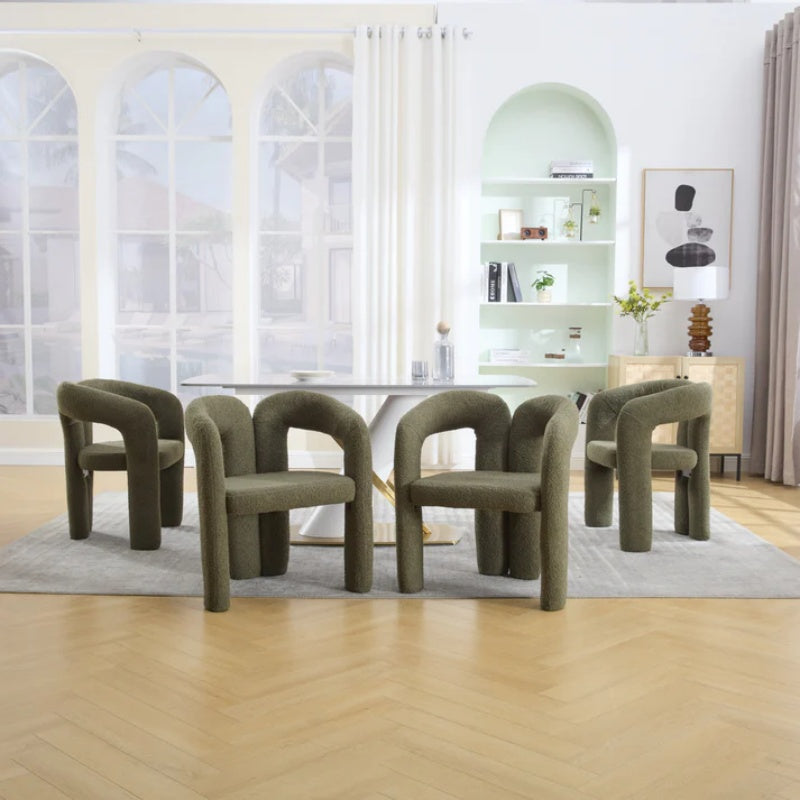 COOLMORE Contemporary Designed Velvet Upholstered Accent/Dining Chair in Olive Teddy Fabric with Armrests-海智集-Default-