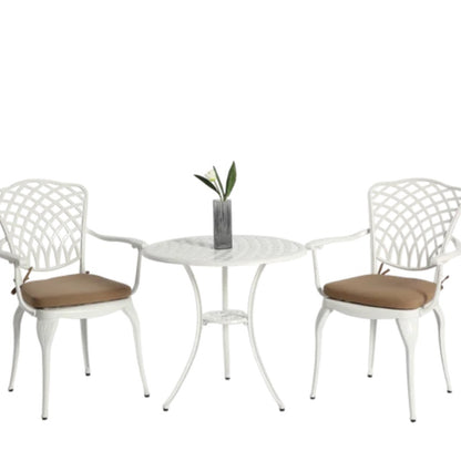 3 Piece Patio Bistro Set Cast Aluminum Bistro Table and Chairs Set of 2 with Umbrella Hole,All Weather Metal Bistro Table Set,Outdoor Patio Furniture Set for Garden with cushion White-海智集-Default-