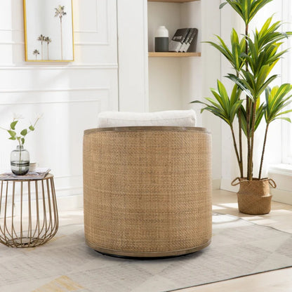 Beige Boucle Swivel Barrel Chair, Comfy Round Accent Sofa Chair with 360 Degree Swivel, Leisure Arm Chair for Living Room, Nursery, Hotel, Bedroom, Office, Lounge-海智集-Default-