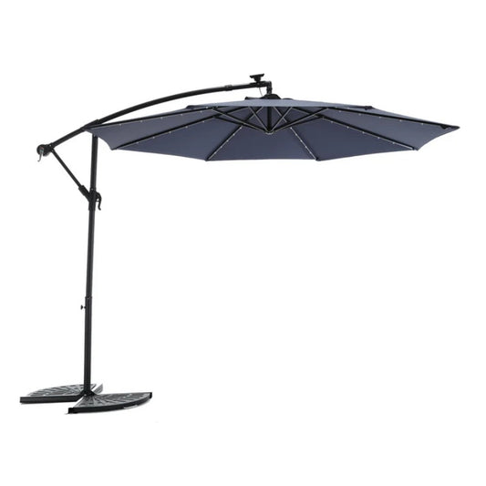 10ft Solar LED Offset Hanging Market Patio Umbrella (Navy blue )(No Base)-海智集-Default-