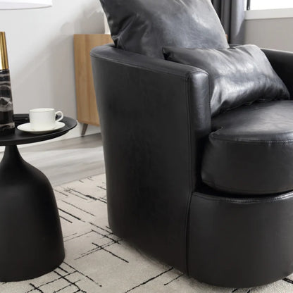 Modern Swivel Barrel Club Chair, Comfy Accent Sofa with 360 Degree Swivel, Black PU Leather, 32.68x30.31x24.80 Inches-海智集-Default-