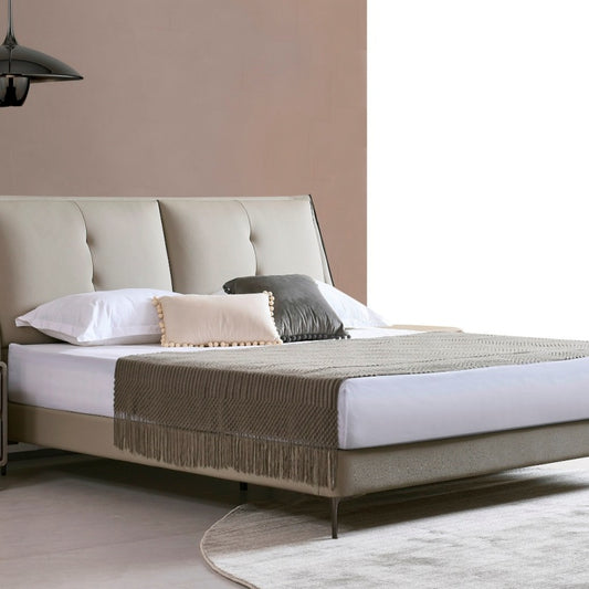 Jinxuan Series GINSON genuine Leather Bed, modern and simple Italian light Luxury high-end solid wood soft Package 2308# (including bed board but excluding bedside table)-海智集-