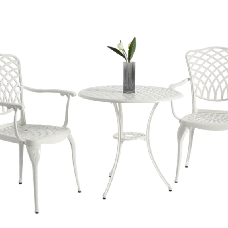 3 Piece Patio Bistro Set Cast Aluminum Bistro Table and Chairs Set of 2 with Umbrella Hole,All Weather Metal Bistro Table Set,Outdoor Patio Furniture Set for Garden White-海智集-Default-
