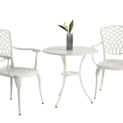 3 Piece Patio Bistro Set Cast Aluminum Bistro Table and Chairs Set of 2 with Umbrella Hole,All Weather Metal Bistro Table Set,Outdoor Patio Furniture Set for Garden White-海智集-Default-