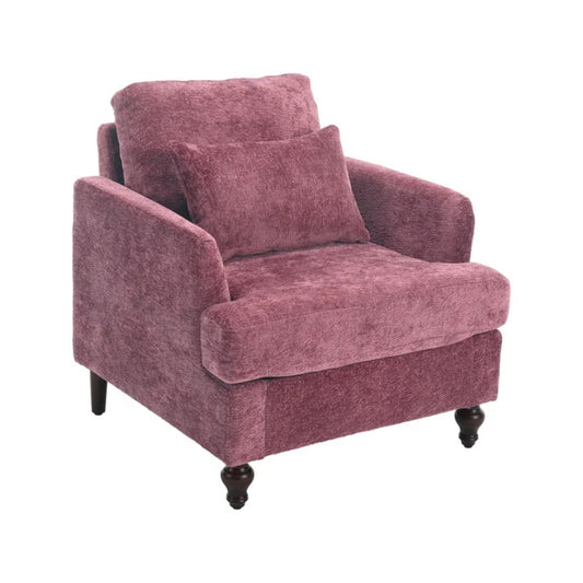 Mid Century Modern Wood Frame Armchair with Tufted Design and Studded Details in Wine Red Chenille Fabric-海智集-Default-