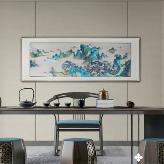 Chinese Landscape Embroidery Art - Silk Thread Mountain Water Painting, New Asian Style Framed Wall Decor-海智集-