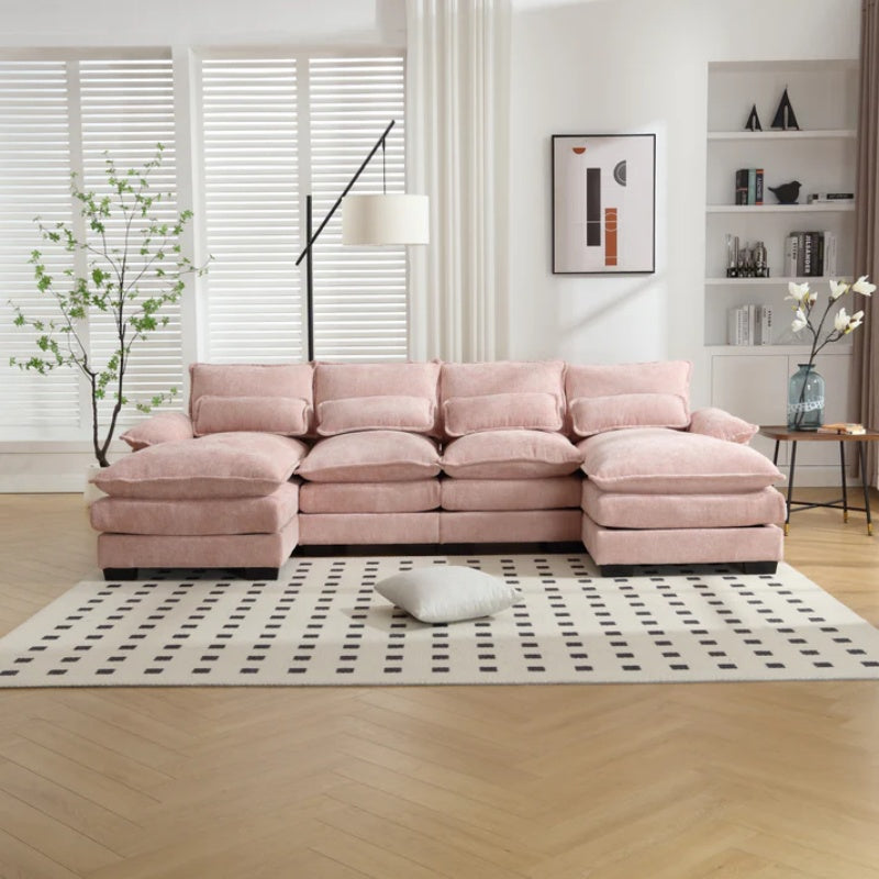 UNITED WE WIN Chenille, high quality sponge filling, solid wood frame, oversized four-seater, U-shaped combination sofa-海智集-Default-