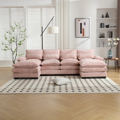 UNITED WE WIN Chenille, high quality sponge filling, solid wood frame, oversized four-seater, U-shaped combination sofa-海智集-Default-