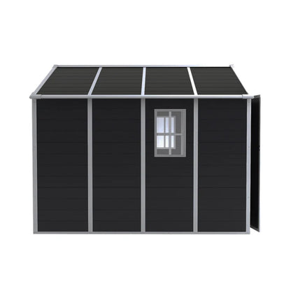 Campcraft 8*8ft resin storage shed, high quality pp material, strong structure, waterproof, rust and UV proof, large storage space, 12mm thick pp board, HD window lighting Dark gray-海智集-Default-