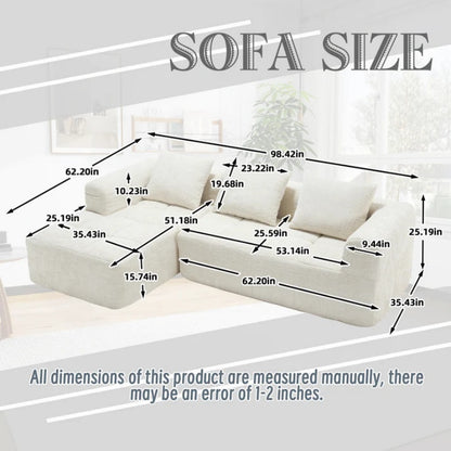 UNITED WE WIN 98.42-inch modular sectional sofa, modern modular L-shaped sofa with chaise longue, equipped with small side pockets and free of compression during installation.-海智集-Default-