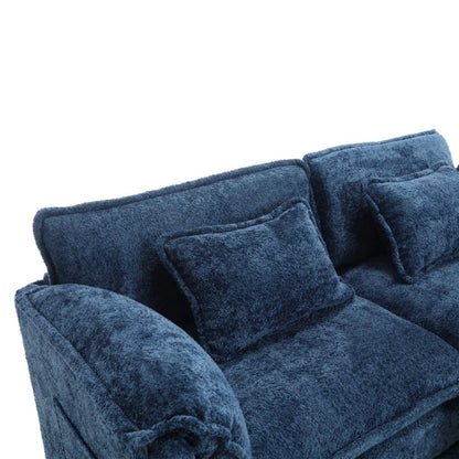UNITED WE WIN Chenille fabric, removable armrests with side pockets, high density sponge filling, oversized double sofa with footstool-海智集-Default-
