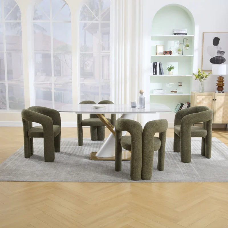 COOLMORE Contemporary Designed Velvet Upholstered Accent/Dining Chair in Olive Teddy Fabric with Armrests-海智集-Default-