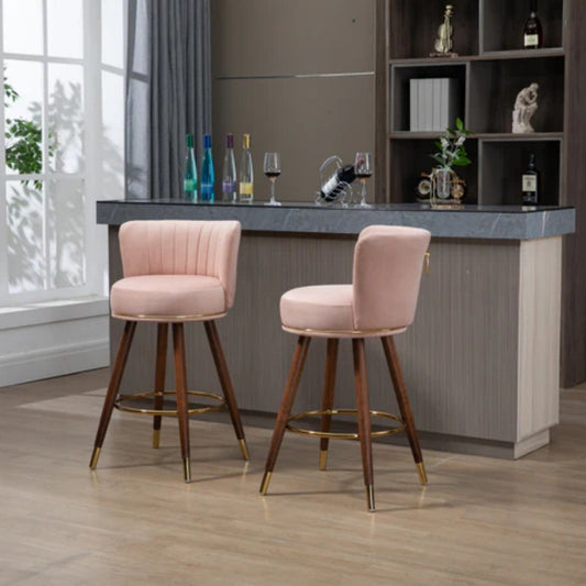 COOLMORE Counter Height Bar Stools Set of 2 for Kitchen Counter Solid Wood Legs with Fabric with a fixed height of 360 degrees-海智集-Default-