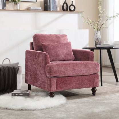 Mid Century Modern Wood Frame Armchair with Tufted Design and Studded Details in Wine Red Chenille Fabric-海智集-Default-