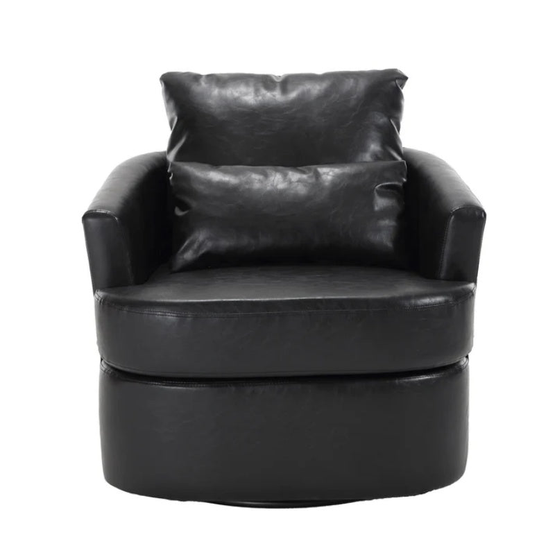 Modern Swivel Barrel Club Chair, Comfy Accent Sofa with 360 Degree Swivel, Black PU Leather, 32.68x30.31x24.80 Inches-海智集-Default-