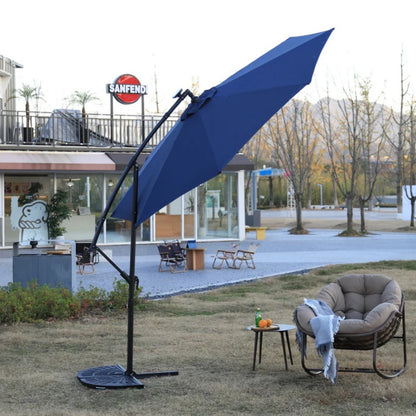 10ft Solar LED Offset Hanging Market Patio Umbrella (Navy blue )(No Base)-海智集-Default-