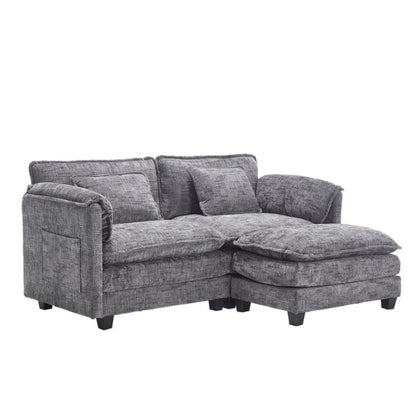UNITED WE WIN Chenille fabric, solid construction, the overall structure of the sofa is stable, detachable armrests, two foot stools and two-seat sofa with side pockets-海智集-Default-