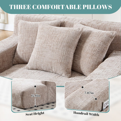 Chenille Interior Lazy Sofa Chaise Longue Armchair with Pillows and Armrests in Khaki-海智集-Default-