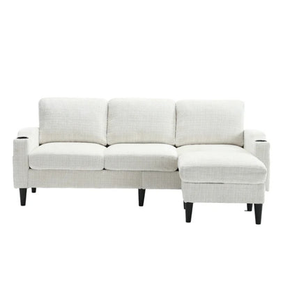 UNITED WE WIN Sofa for three, solid wood frame, Chenille fabric, side pocket, with two cup holders, footstool with storagestorage sofa /Living room sofa cozy sectional sofa-海智集-Default-
