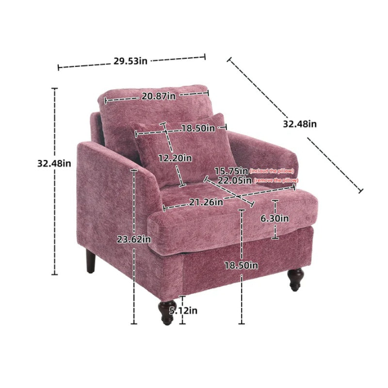 Mid Century Modern Wood Frame Armchair with Tufted Design and Studded Details in Wine Red Chenille Fabric-海智集-Default-