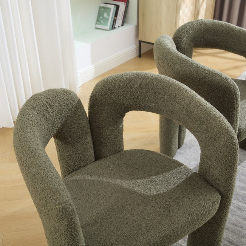 COOLMORE Contemporary Designed Velvet Upholstered Accent/Dining Chair in Olive Teddy Fabric with Armrests-海智集-Default-