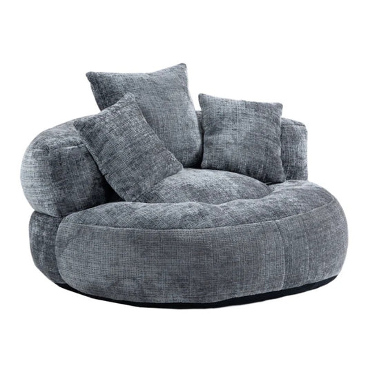 Lazy Sofa Durable Comfort Lounger High Back Bean Bag Chair with Three Pillows, Gray Chenille, 42.52 inches-海智集-Default-
