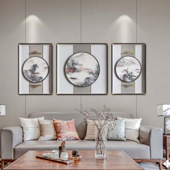 Modern Chinese Wall Art - Minimalist Ink Wash Painting with Black Frame, New Asian Style Home Decor-海智集-