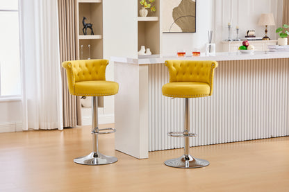 COOLMORE Velvet Bar Stool Set of 2, Adjustable Swivel Bar Stools with Silver Plated Metal Leg, Chrome Nailhead, Counter Height Chair for Kitchen,Dining Room-海智集-Default-