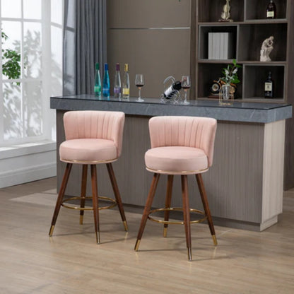 COOLMORE Counter Height Bar Stools Set of 2 for Kitchen Counter Solid Wood Legs with Fabric with a fixed height of 360 degrees-海智集-Default-
