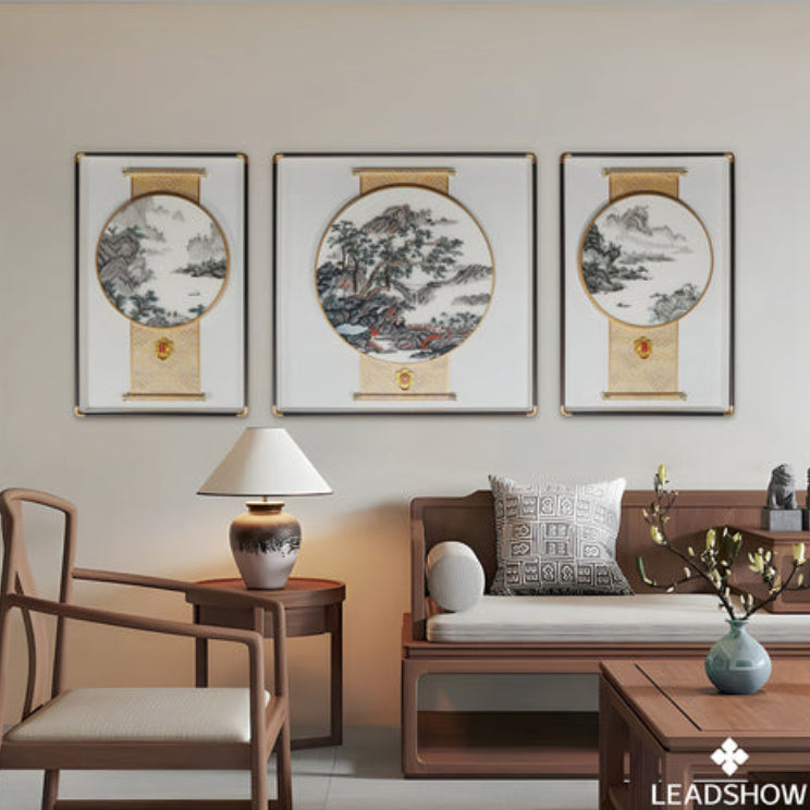 Modern Chinese Wall Art - Minimalist Ink Wash Painting with Black Frame, New Asian Style Home Decor-海智集-