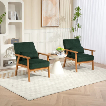 Leisure Chair with Solid Wood Armrest and Feet, Leisure chair, wood frame, velvet, solid rubber wood legs, Mid-Century Modern Accent chair, for Living Room Bedroom Studio chair,Two packs-海智集-Default-
