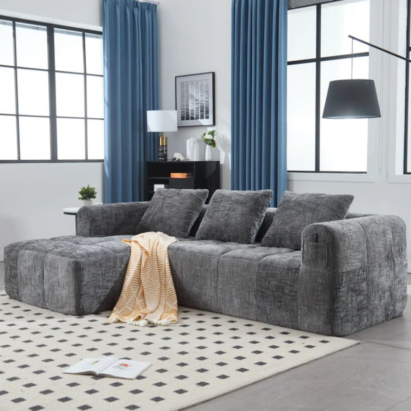 UNITED WE WIN 98.42-inch modular sectional sofa, modern modular L-shaped sofa with chaise longue, equipped with small side pockets and free of compression during installation.-海智集-Default-