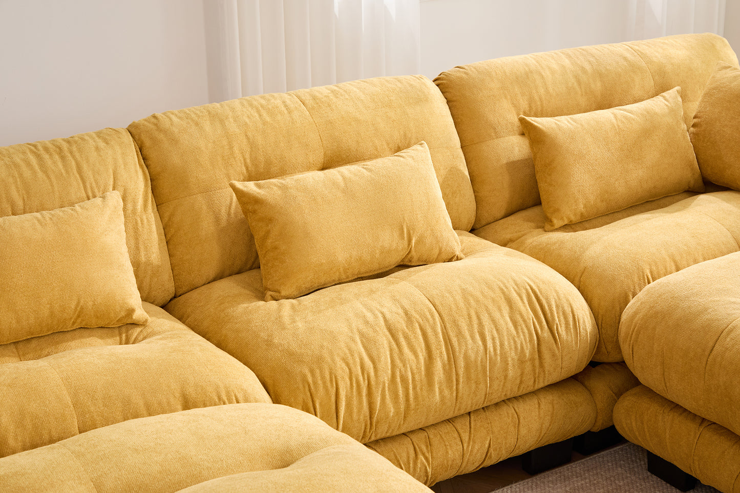 UNITED WE WIN Pelletized velvet U Shape Cloud Couch with 2 Ottomans,Free Combined 3 Seater Comfy Sofa with Bolster Armrest Pillows, sofa for Living Room-海智集-Default-