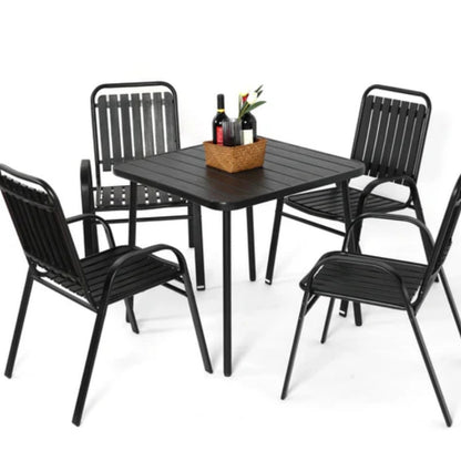 5-Piece Plastic chair and steel table Outdoor Dining Set, plastic Chairs and Table Set for Garden Patio, Black-海智集-Default-