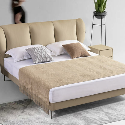 Jinxuan Series GINSON genuine Leather Bed, modern and simple Italian light Luxury high-end solid wood soft Package XF-15# (including bed board but excluding bedside table)-海智集-