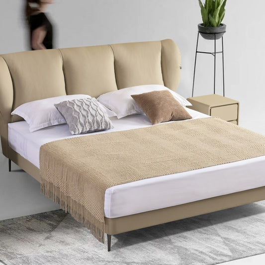 Jinxuan Series GINSON genuine Leather Bed, modern and simple Italian light Luxury high-end solid wood soft Package XF-15# (including bed board but excluding bedside table)-海智集-