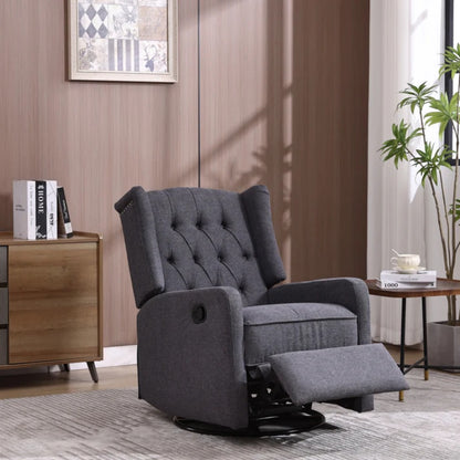 COOLMORE Rocking Recliner Chair,360 Degree Swivel Nursery Rocking Chair,Glider Chair,Modern Small Rocking Swivel Recliner Chair for Bedroom,Living Room Chair Home Theater Seat (Dark Gray)-海智集-Default-
