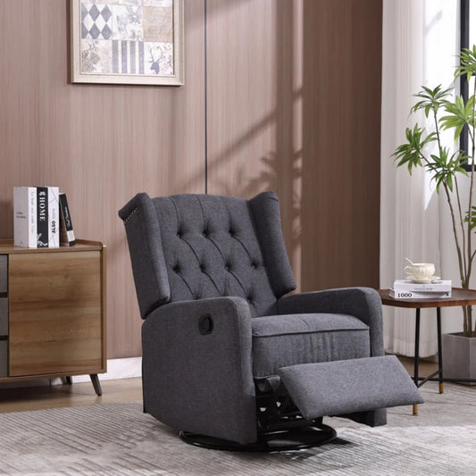 COOLMORE Rocking Recliner Chair,360 Degree Swivel Nursery Rocking Chair,Glider Chair,Modern Small Rocking Swivel Recliner Chair for Bedroom,Living Room Chair Home Theater Seat (Dark Gray)-海智集-Default-